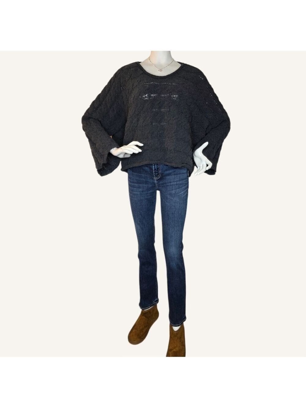 POL NWOT Cropped Cable Knit Sweater Gray | Quiet Luxury Coastal Cowgirl | S M L